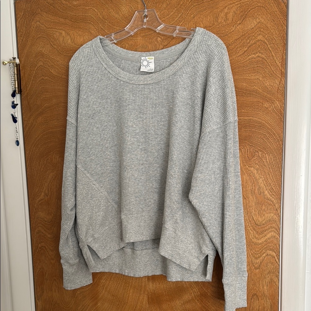 OFFLINE by Aerie Heather Gray Women's Crew Neck waffle knit top